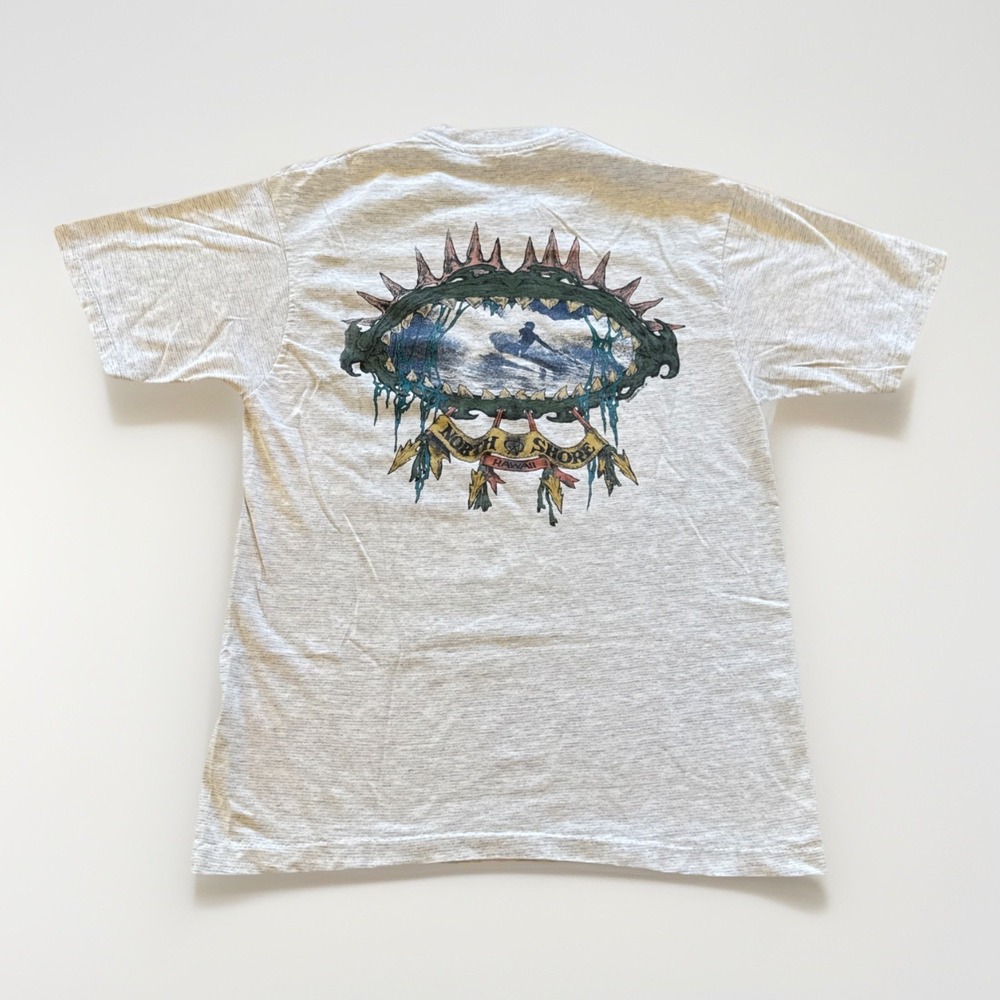 Vintage North Shore Hawaii Shirt Mens L Surf 90s 80s Gray‎ Striped Cotton